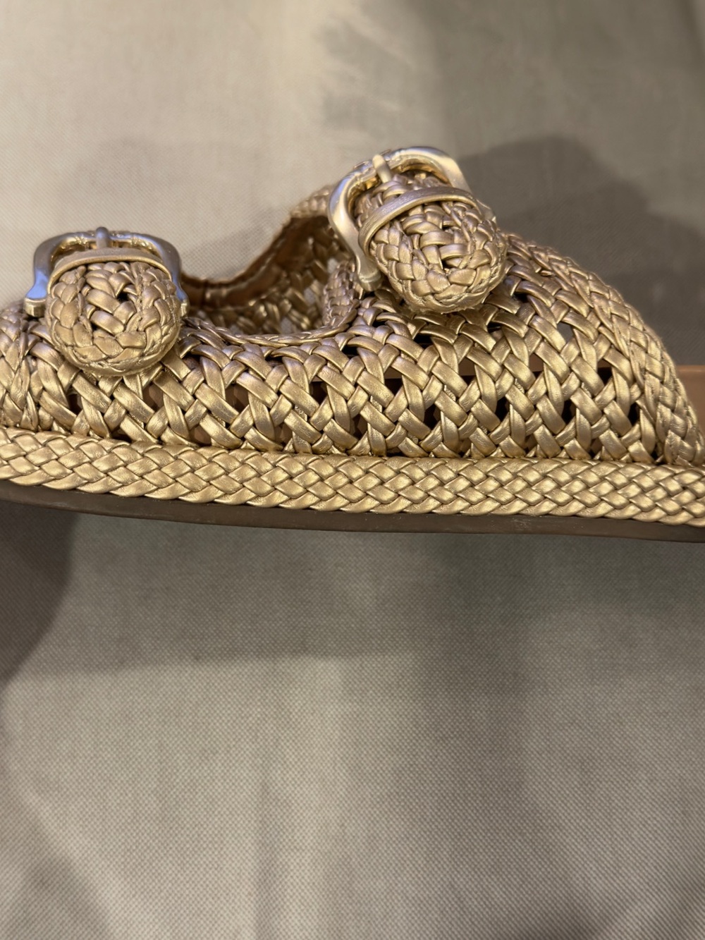 Sam Edelman Metallic Gold Woven Slide Sandals - Picture 2 of 7